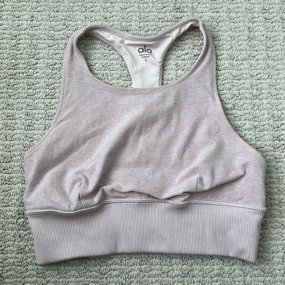 ALO Yoga Alosoft Serenity Sports‎ Bra Racerback Light Heather Pink Sz Small